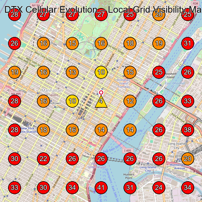 DTX Cellular Evolution GeoGrid visibility map for Wellness Center in Queens